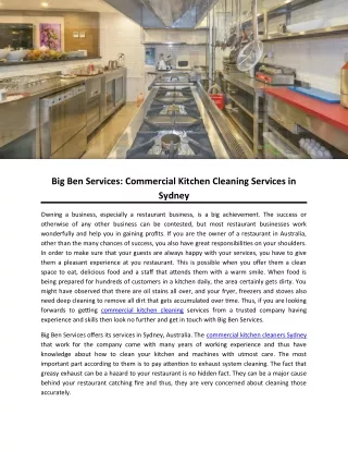 Big Ben Services: Commercial Kitchen Cleaning Services in Sydney