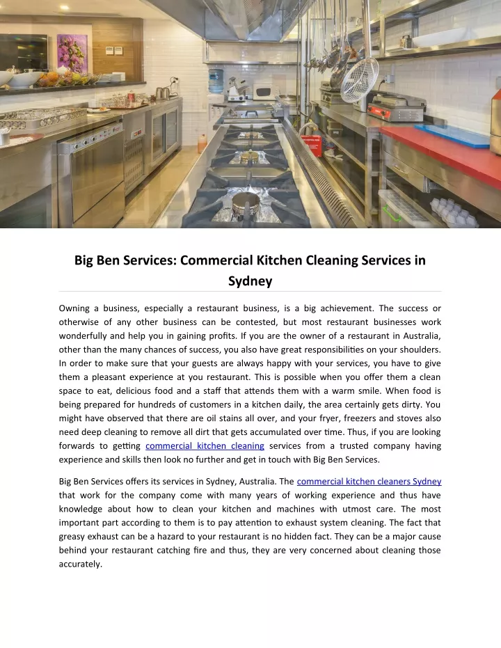 big ben services commercial kitchen cleaning