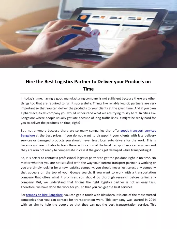 hire the best logistics partner to deliver your