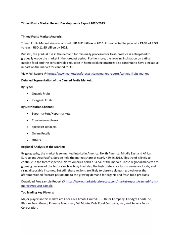 tinned fruits market recent developments report