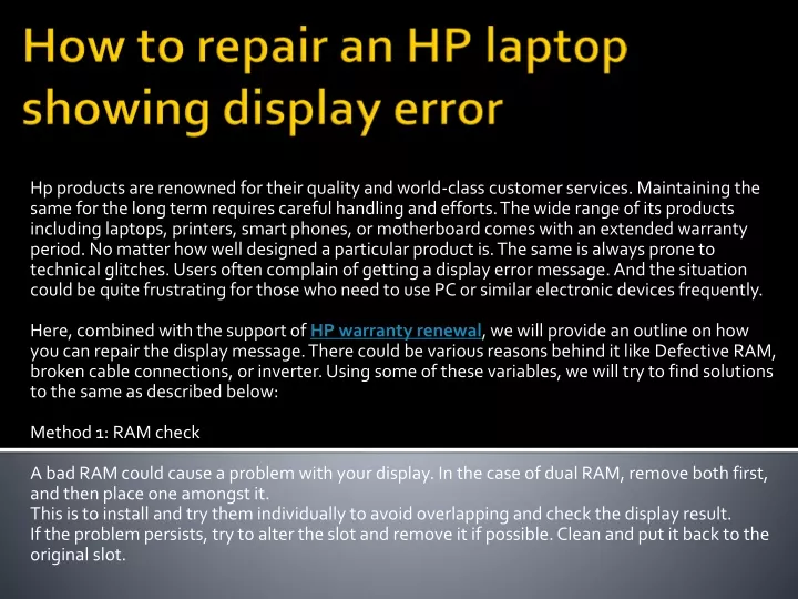how to repair an hp laptop showing display error