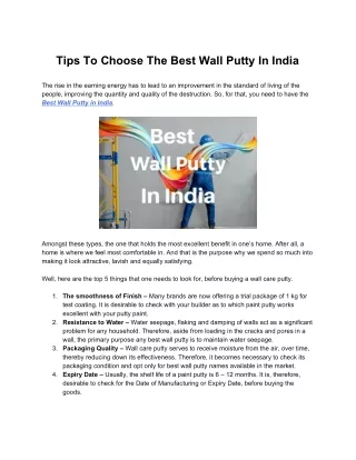 Tips To Choose The Best Wall Putty In India