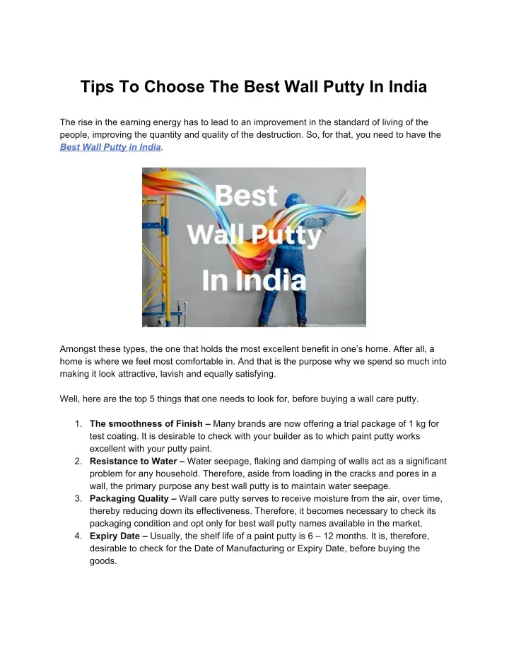 tips to choose the best wall putty in india