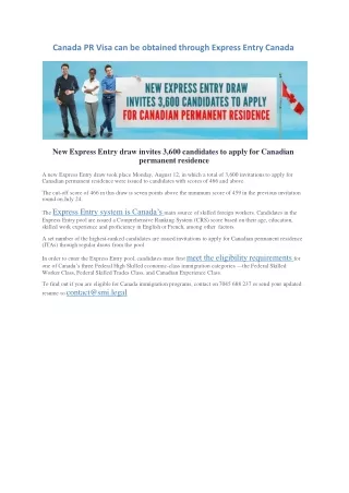 canada pr visa can be obtained through express