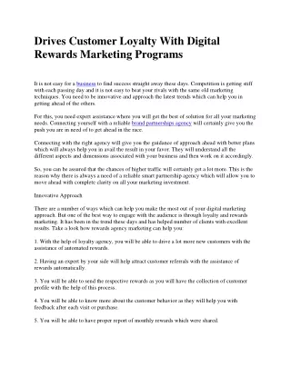 Drives Customer Loyalty With Digital Rewards Marketing Programs