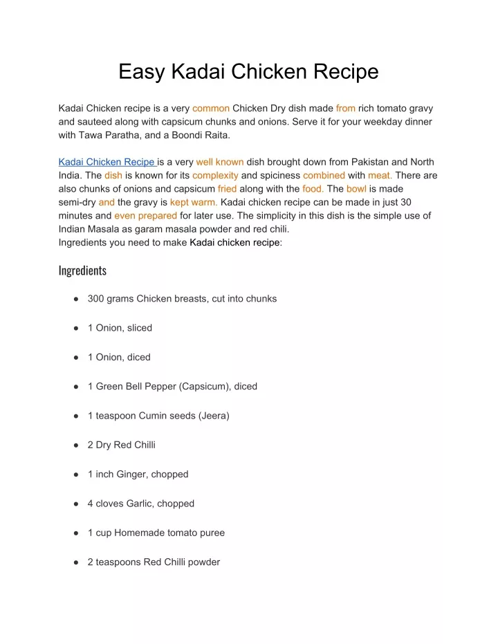 easy kadai chicken recipe