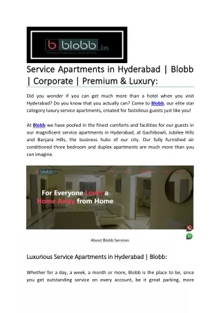 Service Apartments in Hyderabad | Blobb | Corporate | Premium & Luxury: