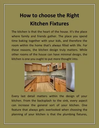 How to Choose the right Kitchen Fixtures