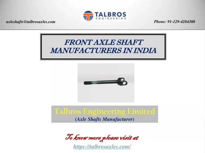 front axle shaft manufacturers in india