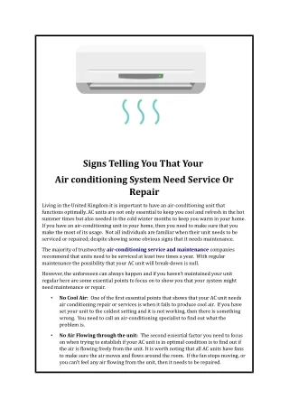 Signs Telling You That Your Airconditioning System Need Service Or Repair