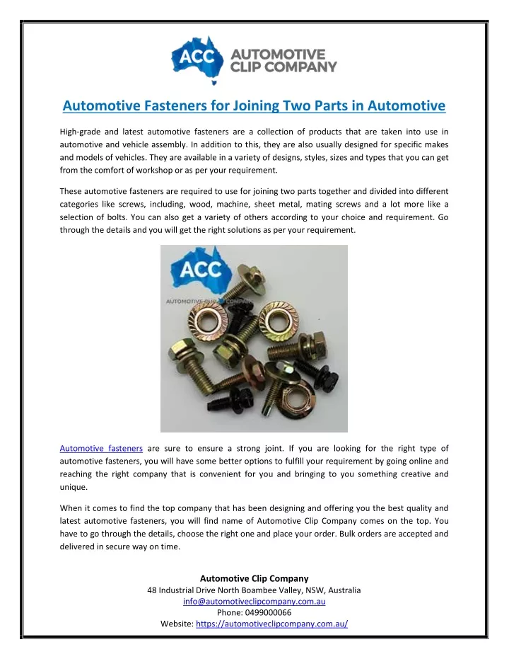 automotive fasteners for joining two parts