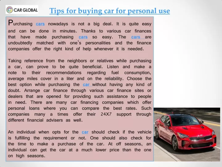 tips for buying car for personal use p urchasing