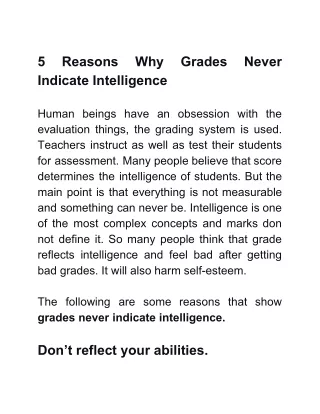 5 Reasons Why Grades Never Indicate Intelligence