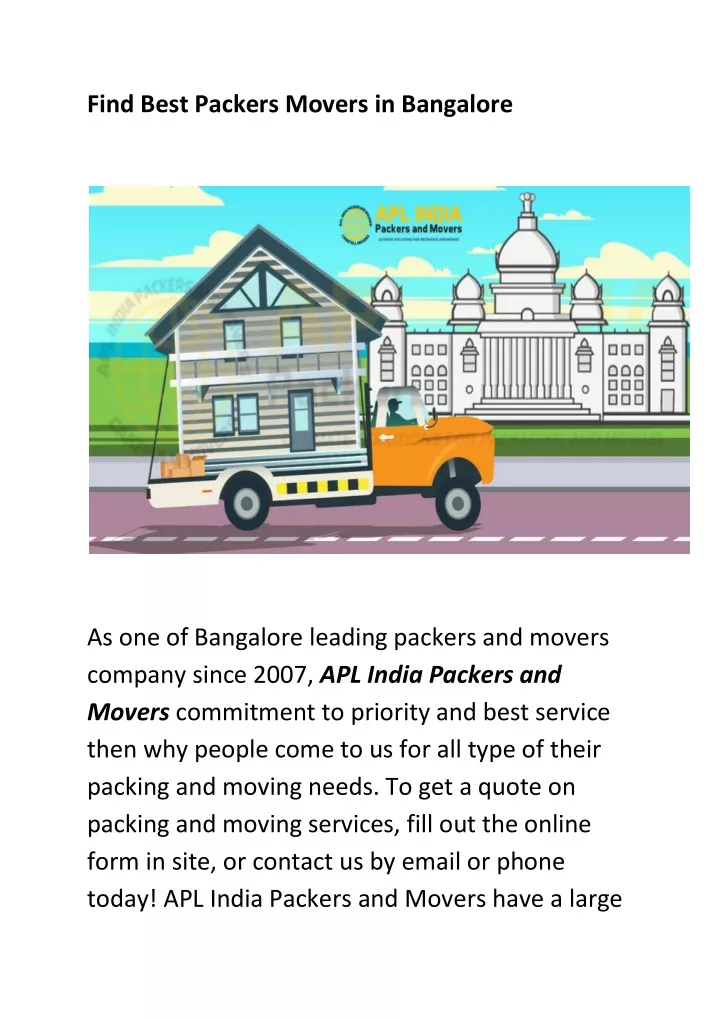find best packers movers in bangalore