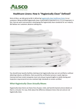 Healthcare Linens: How Is “Hygienically Clean” Defined?