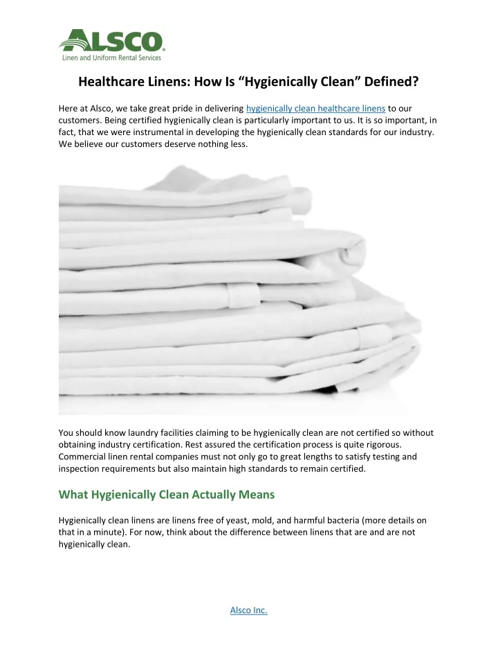 healthcare linens how is hygienically clean