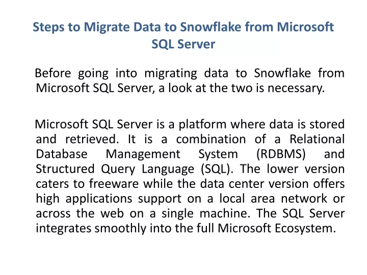 steps to migrate data to snowflake from microsoft sql server