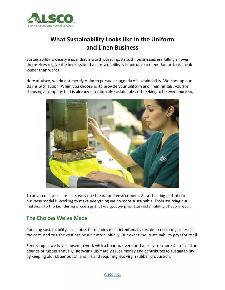 what sustainability looks like in the uniform