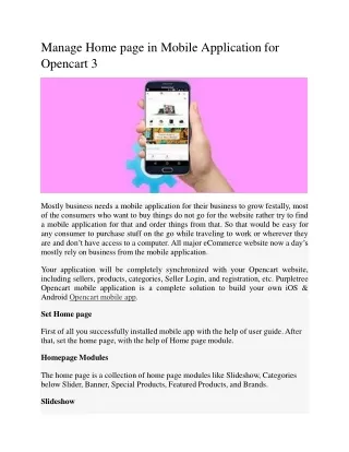 manage home page in mobile application for opencart 3