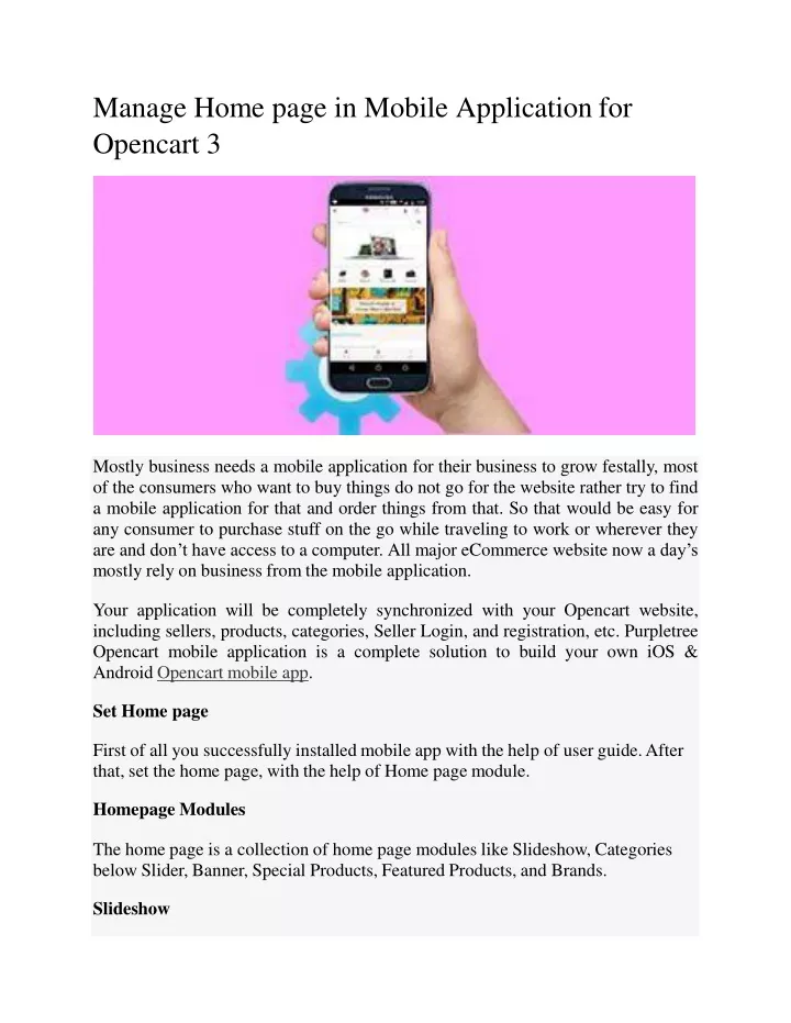 manage home page in mobile application for opencart 3