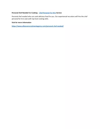 personal chef needed for cooking chef personal
