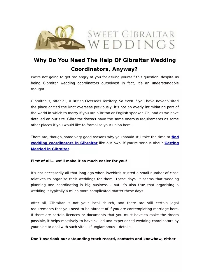why do you need the help of gibraltar wedding