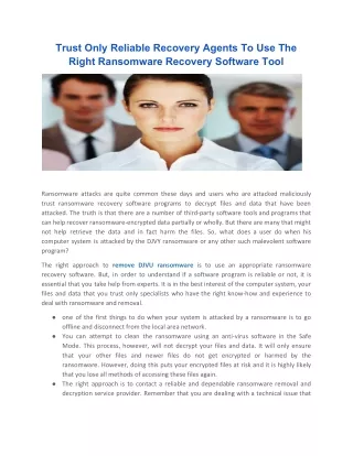Trust Only Reliable Recovery Agents To Use The Right Ransomware Recovery Software Tool