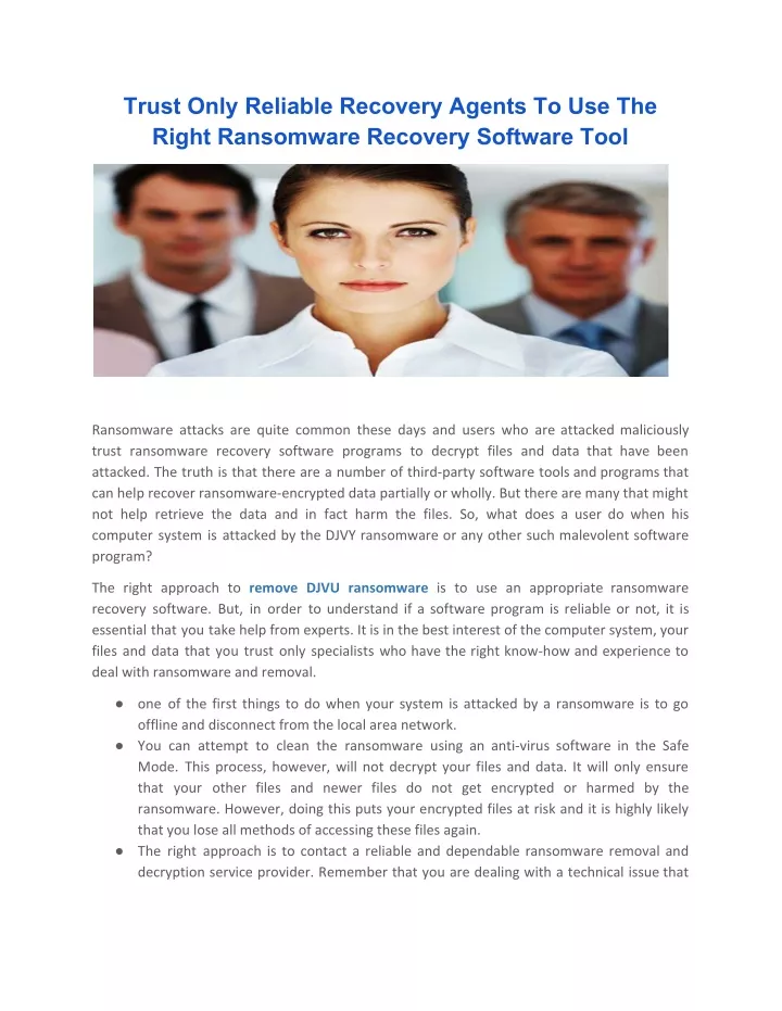 trust only reliable recovery agents