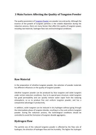 3 Main Factors Affecting the Quality of Tungsten Powder