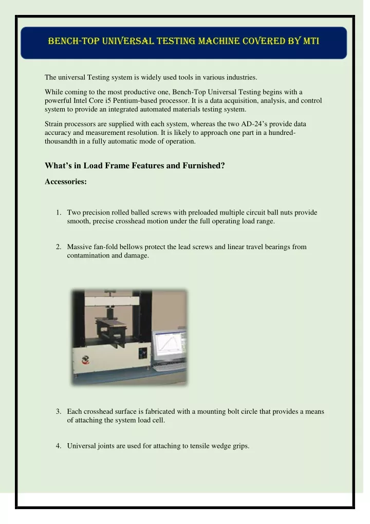 bench top universal testing machine covered by mti