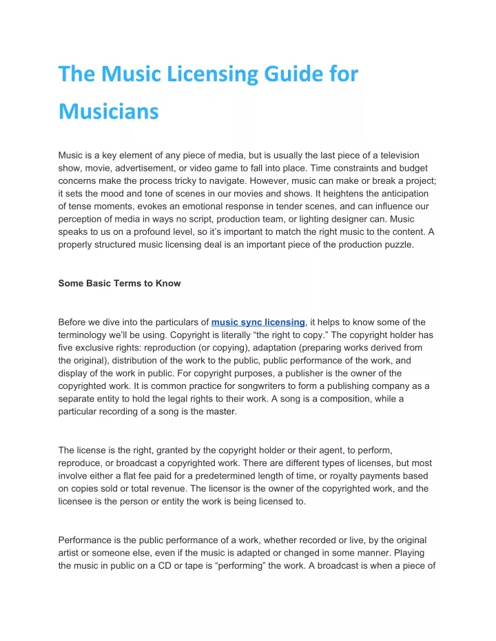 the music licensing guide for