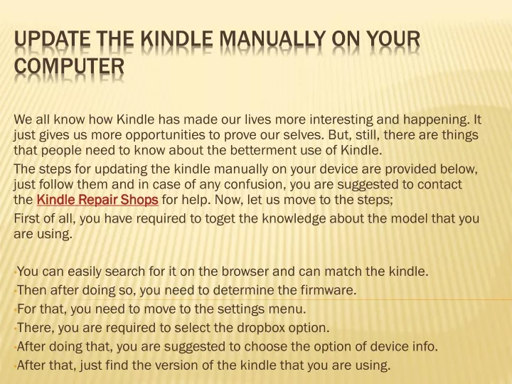 update the kindle manually on your computer