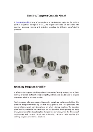 How Is A Tungsten Crucible Made?