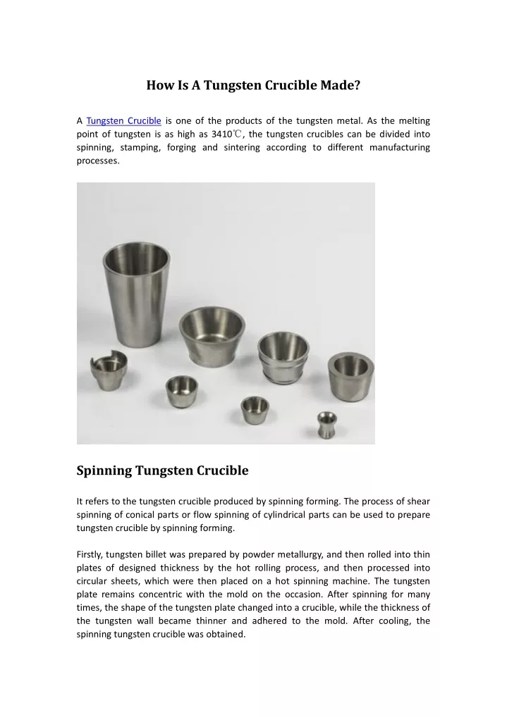 how is a tungsten crucible made