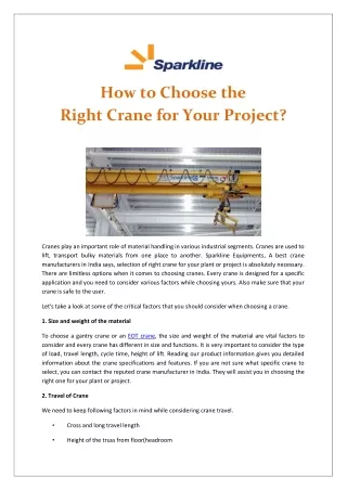 How to Choose the Right Crane for Your Project?