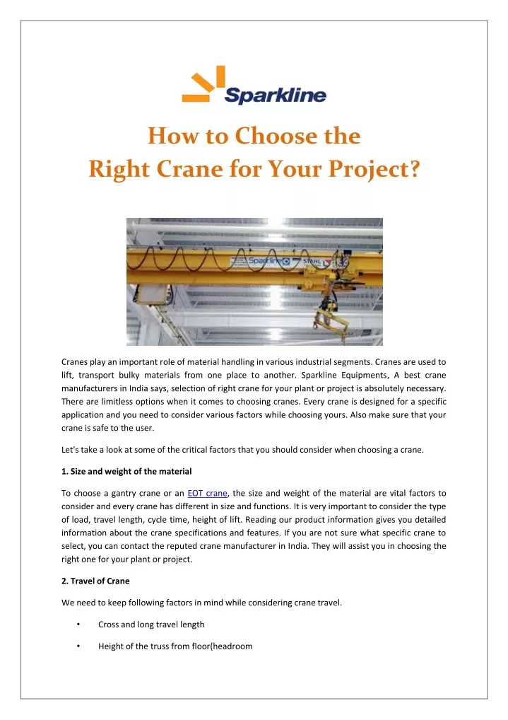 how to choose the right crane for your project