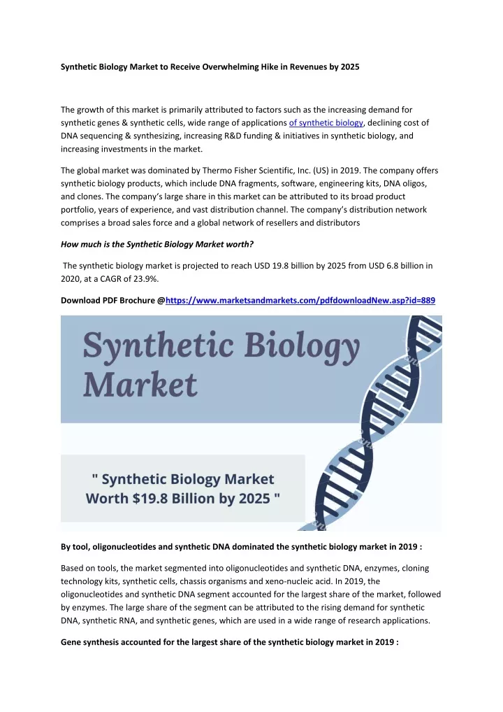 synthetic biology market to receive overwhelming
