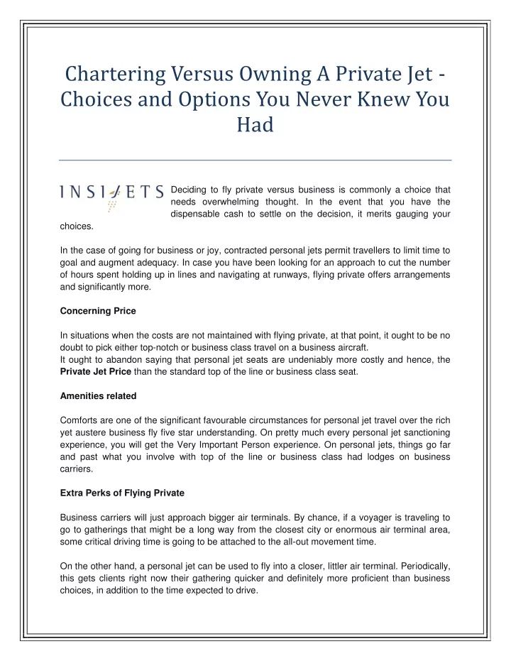 chartering versus owning a private jet choices