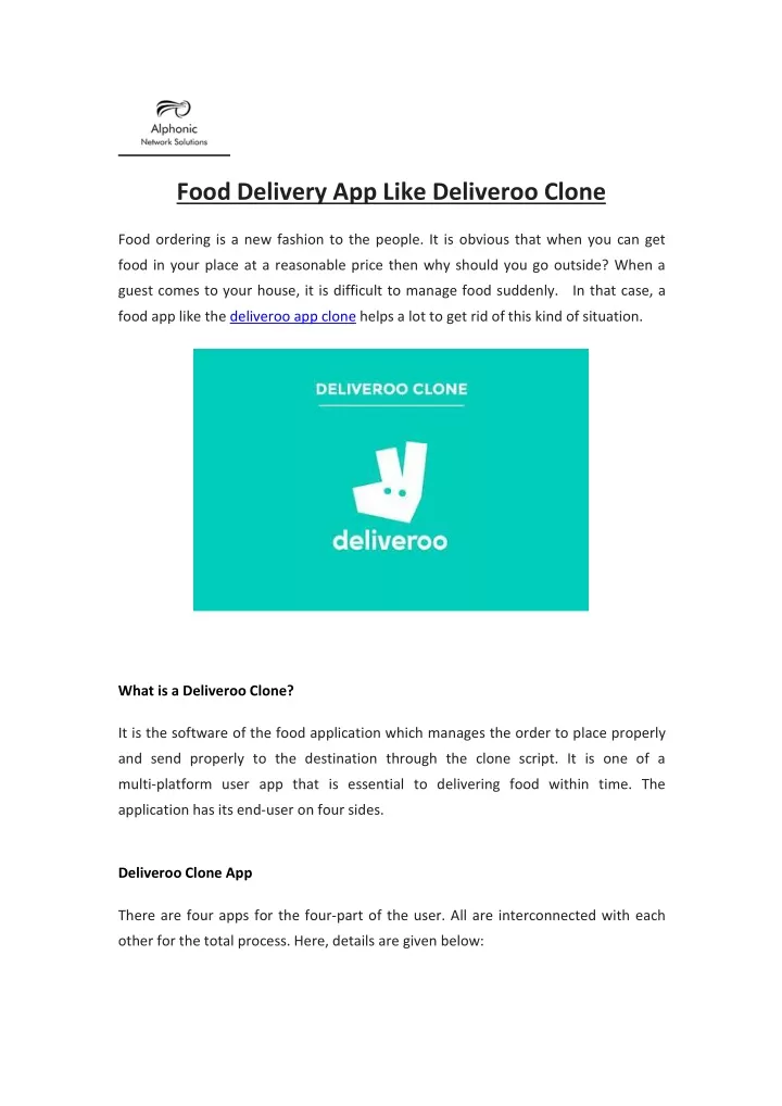 food delivery app like deliveroo clone