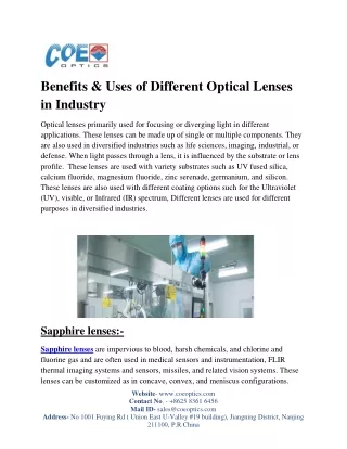 Benefits & Uses of Different Optical Lenses in Industry