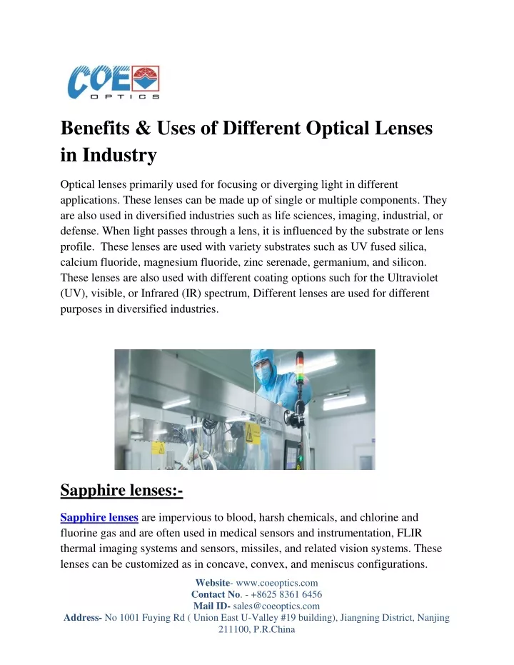 benefits uses of different optical lenses