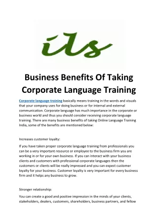 Business Benefits Of Taking Corporate Language Training