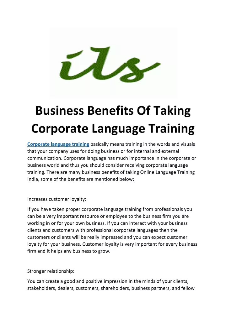 business benefits of taking corporate language