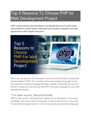 top 5 reasons to choose php for web development
