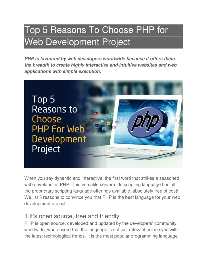 top 5 reasons to choose php for web development