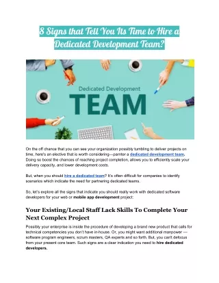 8 Signs that Tell You Its Time to Hire a Dedicated Development Team?