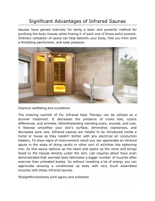 Significant Advantages of Infrared Saunas