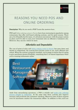 REASONS YOU NEED POS AND ONLINE ORDERING