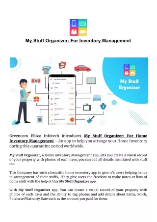 My stuff Organizer : Home Inventory Management Application!