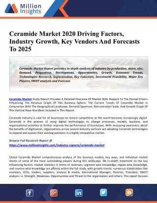Ceramide Market: Rising Demand, Future Scope, Market Status, And Forecasts, 2020-2026